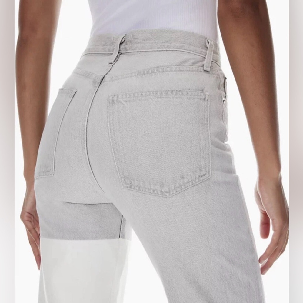 AGOLDE Pieced 90s Organic Cotton Leather Straight Jeans Light Gray Sz 24 NWT